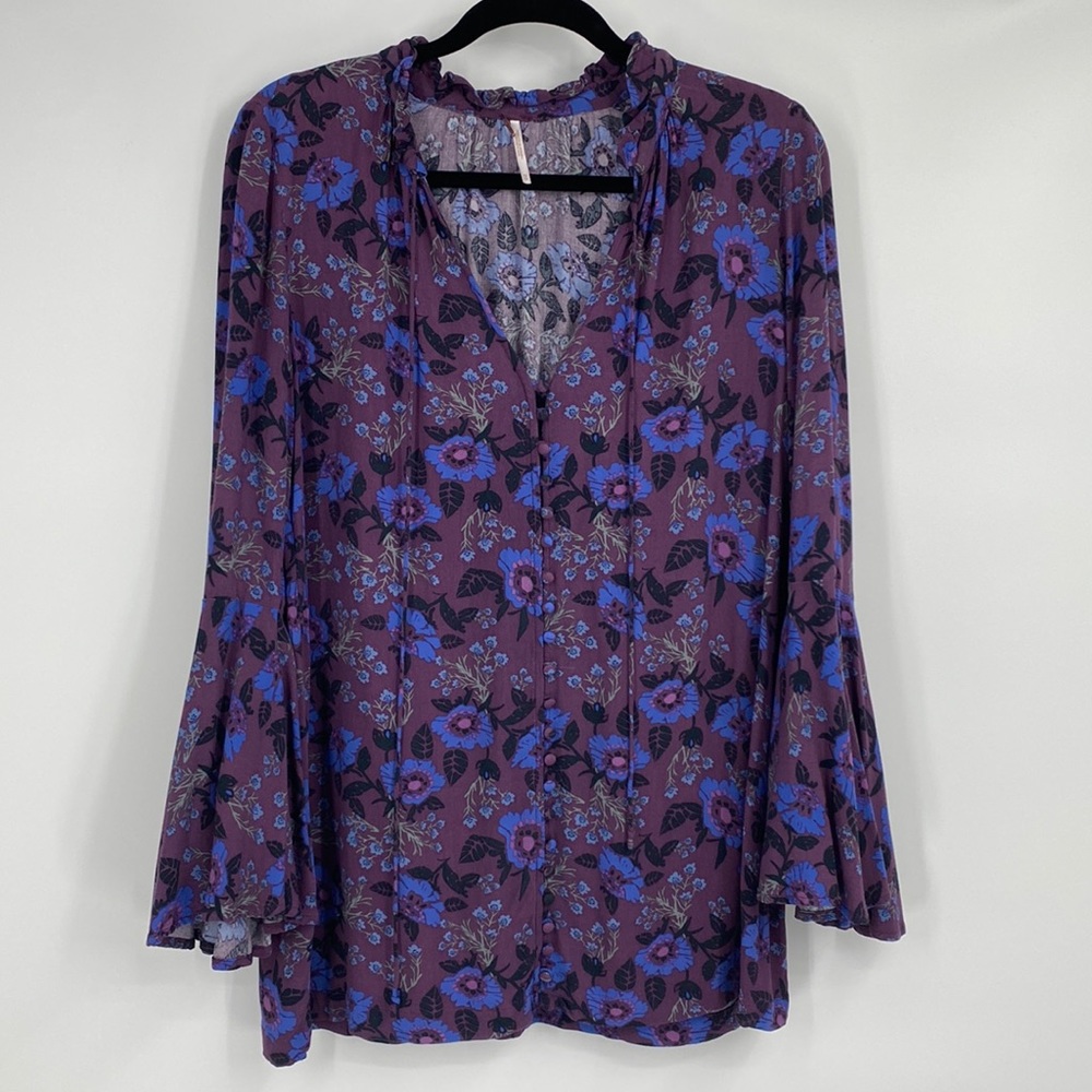 Free People Purple and Blue Floral Tunic